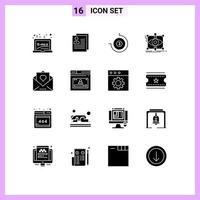 Modern Set of 16 Solid Glyphs Pictograph of visual sketch file draft timepiece Editable Vector Design Elements