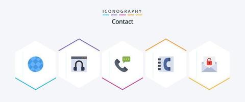 Contact 25 Flat icon pack including contact us. book. help. conversation. contact vector