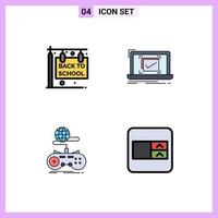 conjunto de 4 paquetes comerciales de colores planos de línea completa para el juego de regreso a la escuela lista de verificación escolar elementos de diseño vectorial editables en Internet vector