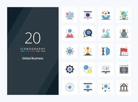 20 icono de color plano de negocios globales para presentación vector