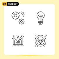 4 iconos creativos signos y símbolos modernos de configuración corona servicio innovación rey elementos de diseño vectorial editables vector