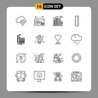 Pack of 16 Modern Outlines Signs and Symbols for Web Print Media such as manufacturing energy office resource school Editable Vector Design Elements