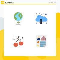 Set of 4 Modern UI Icons Symbols Signs for eco data cloud berry page Editable Vector Design Elements