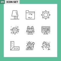 Pictogram Set of 9 Simple Outlines of cupcake baking basic rolling kitchen Editable Vector Design Elements