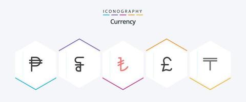 Currency 25 Flat icon pack including money. currency. turkish. tenge. coin vector