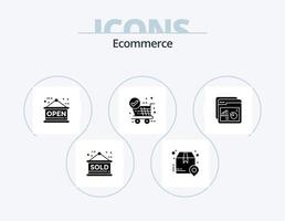 Ecommerce Glyph Icon Pack 5 Icon Design. chart. trolley. shipping. shopping. check vector