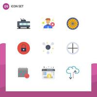 Set of 9 Modern UI Icons Symbols Signs for atom media player reject media day Editable Vector Design Elements