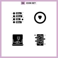 4 iconos creativos signos y símbolos modernos de la aplicación de publicidad love laptop curso elementos de diseño vectorial editables vector