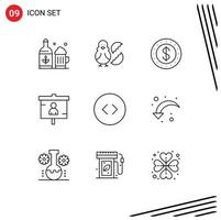 Editable Vector Line Pack of 9 Simple Outlines of arrows presentation happy marketing business Editable Vector Design Elements