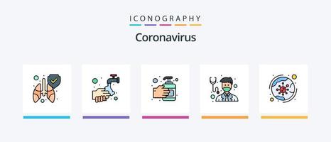 la línea de coronavirus llenó el paquete de 5 íconos, incluido el médico. corona. antígeno. epidemia. antígeno. diseño de iconos creativos vector