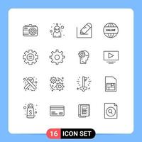 Modern Set of 16 Outlines and symbols such as gear education text world website Editable Vector Design Elements