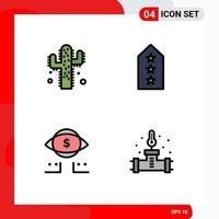 Modern Set of 4 Filledline Flat Colors Pictograph of cactus dollar military tag digital Editable Vector Design Elements