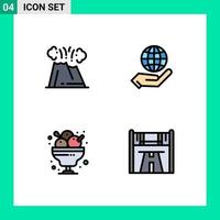 4 User Interface Filledline Flat Color Pack of modern Signs and Symbols of dangerous cafe nature globe food Editable Vector Design Elements