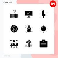 Group of 9 Modern Solid Glyphs Set for autumn system pc solar ice cream Editable Vector Design Elements