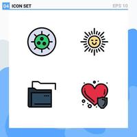 Filledline Flat Color Pack of 4 Universal Symbols of bacteria network beach data heart care Editable Vector Design Elements