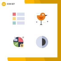 Modern Set of 4 Flat Icons Pictograph of collage investment layout sparrow graph Editable Vector Design Elements