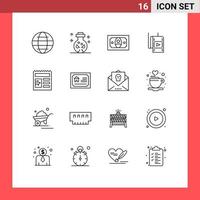 Group of 16 Modern Outlines Set for ui document cash theatre movie Editable Vector Design Elements