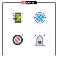 Universal Icon Symbols Group of 4 Modern Flat Icons of app technology language global stop Editable Vector Design Elements