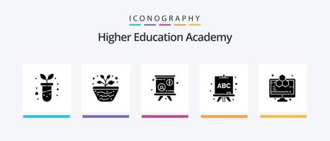 Academy Glyph 5 Icon Pack Including study. computer. blackboard. analytics. board. Creative Icons Design vector