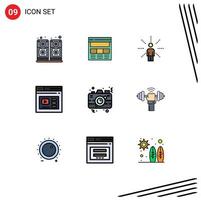 Pictogram Set of 9 Simple Filledline Flat Colors of video web awareness page sense Editable Vector Design Elements