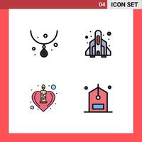 Pictogram Set of 4 Simple Filledline Flat Colors of diamond heart necklace game romance Editable Vector Design Elements