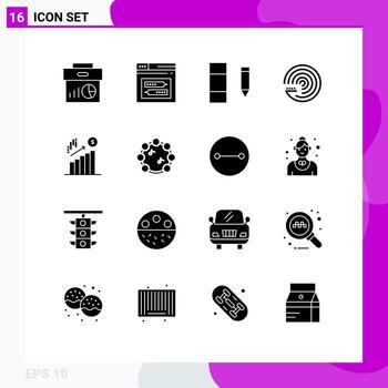 Mobile Interface Solid Glyph Set of 16 Pictograms of business forecasting model website model edit Editable Vector Design Elements
