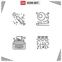 Mobile Interface Line Set of 4 Pictograms of drug keys love pool typewriter Editable Vector Design Elements