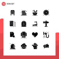 16 User Interface Solid Glyph Pack of modern Signs and Symbols of wall clock time keeper read time hospital Editable Vector Design Elements