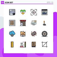 16 User Interface Flat Color Filled Line Pack of modern Signs and Symbols of layout design crosshair website secure Editable Creative Vector Design Elements