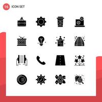 16 Thematic Vector Solid Glyphs and Editable Symbols of parade instrument coffee drum gear Editable Vector Design Elements