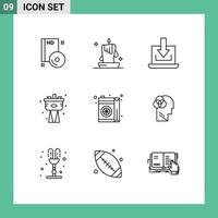 User Interface Pack of 9 Basic Outlines of system plumber illumination mechanical down Editable Vector Design Elements