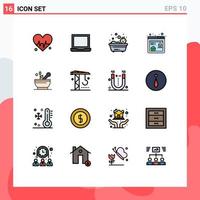 Universal Icon Symbols Group of 16 Modern Flat Color Filled Lines of construction soup bathing medicine browser seo Editable Creative Vector Design Elements