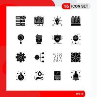 Universal Icon Symbols Group of 16 Modern Solid Glyphs of find test bulb tubs suggestion Editable Vector Design Elements