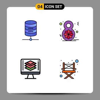 4 Universal Filledline Flat Colors Set for Web and Mobile Applications doller code computing women day screen Editable Vector Design Elements