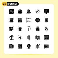 Modern Set of 25 Solid Glyphs Pictograph of password lock content marker drawing Editable Vector Design Elements