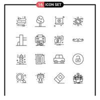 Universal Icon Symbols Group of 16 Modern Outlines of hardware printer video digital sun light Editable Vector Design Elements