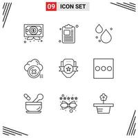 Set of 9 Modern UI Icons Symbols Signs for emblem badge droop cross close Editable Vector Design Elements