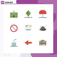 Group of 9 Modern Flat Colors Set for aircondition ui nature trash deny Editable Vector Design Elements