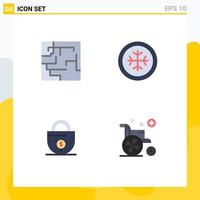 Flat Icon Pack of 4 Universal Symbols of labyrinth lock cold business wheel Editable Vector Design Elements