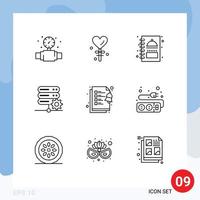 Set of 9 Commercial Outlines pack for clipboard setting kitchen server database Editable Vector Design Elements