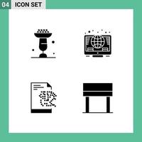 Pack of 4 Modern Solid Glyphs Signs and Symbols for Web Print Media such as baking file cupsakes global technology Editable Vector Design Elements