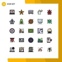 25 Universal Filled line Flat Colors Set for Web and Mobile Applications avocado hydrant towels fire emoji Editable Vector Design Elements