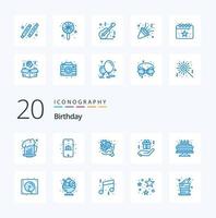 20 Birthday Blue Color icon Pack like candle birthday flower hand party birthday vector