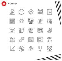 25 Universal Line Signs Symbols of education video network message data Editable Vector Design Elements