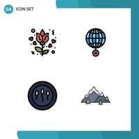 Set of 4 Vector Filledline Flat Colors on Grid for flower human earth internet sperm Editable Vector Design Elements