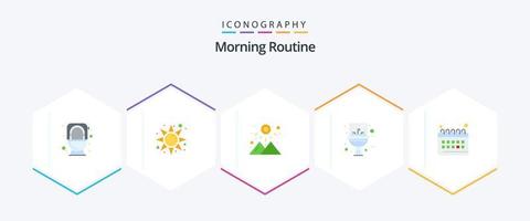 Morning Routine 25 Flat icon pack including planning. calendar. sunset. mirror. sink vector