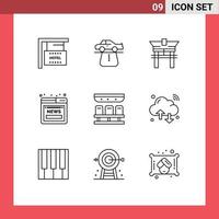 User Interface Pack of 9 Basic Outlines of seats online comfort news chinese Editable Vector Design Elements