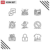 Mobile Interface Outline Set of 9 Pictograms of love shopping design sale money Editable Vector Design Elements