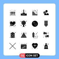 Group of 16 Modern Solid Glyphs Set for report profile construction personal gear Editable Vector Design Elements