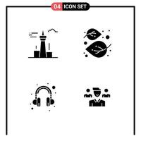 Set of 4 Modern UI Icons Symbols Signs for architecture and city tree tower leaf help Editable Vector Design Elements